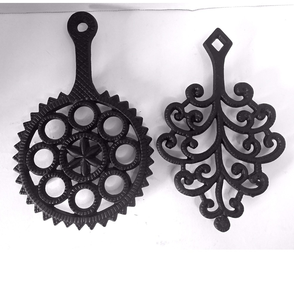 Vintage Griswold Cast Iron Trivet Set No 1901 Tree of Life & No 1902 Star Wheel